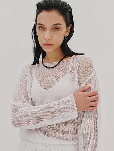 ODER Crop Linen Long Sleeve Pullover (White)