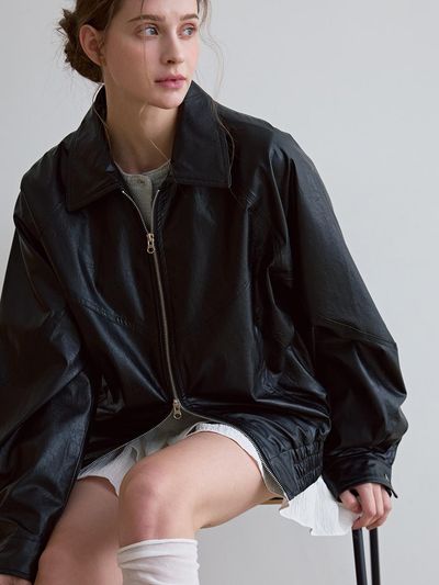 ODER Cutting Line Raglan Leather Blouson [Black]