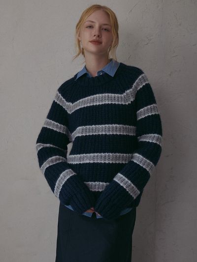 ODER hairy wool stripe pullover - navy