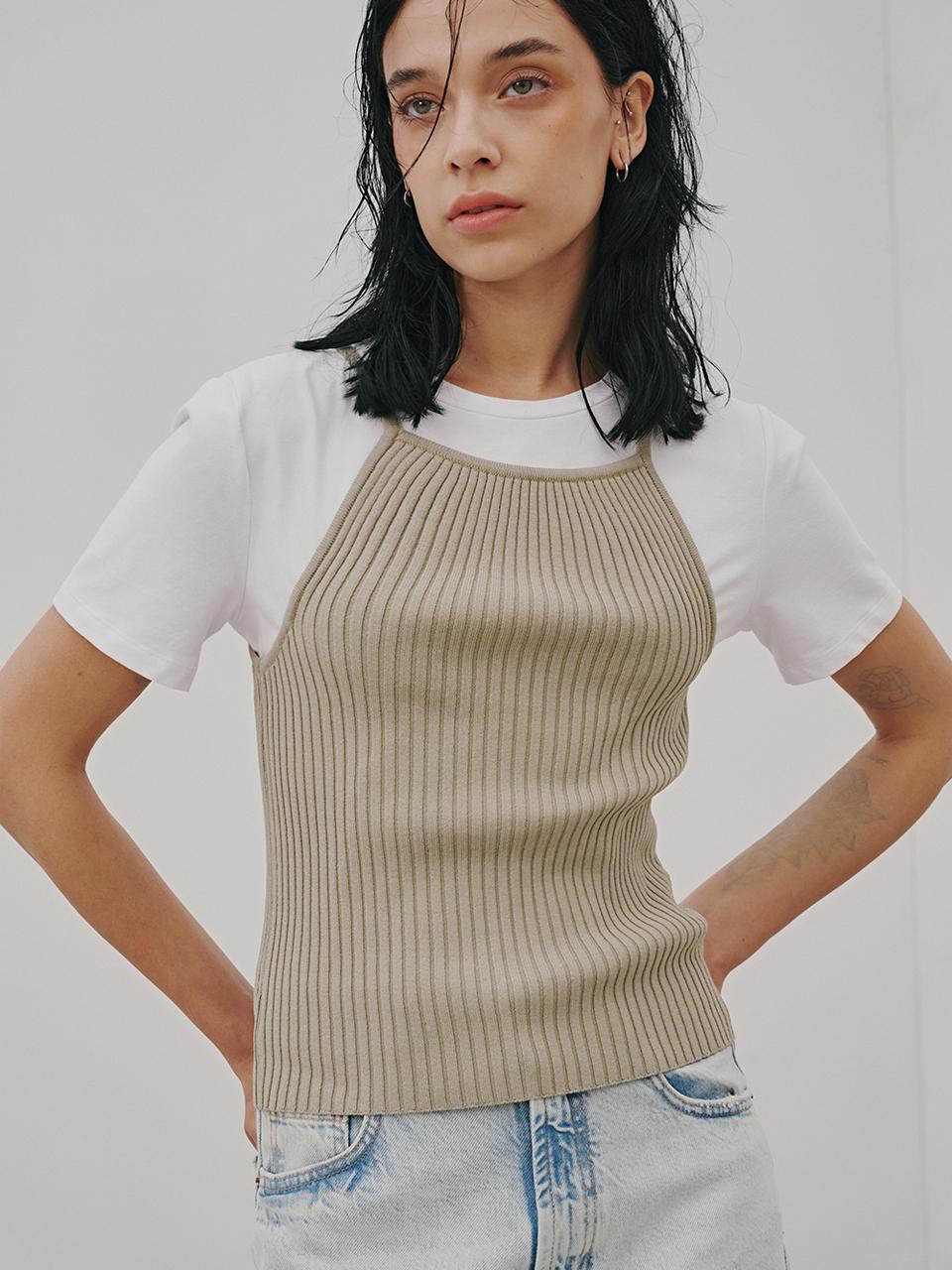 ODER Halter Ribbed Sleeveless (Khaki)