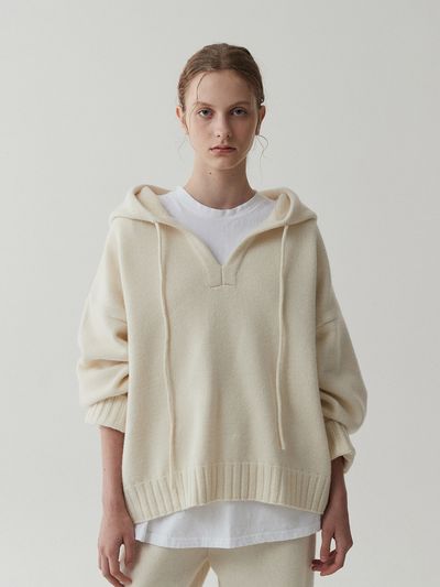 ODER Loose Hoody Wool Pullover-Cream