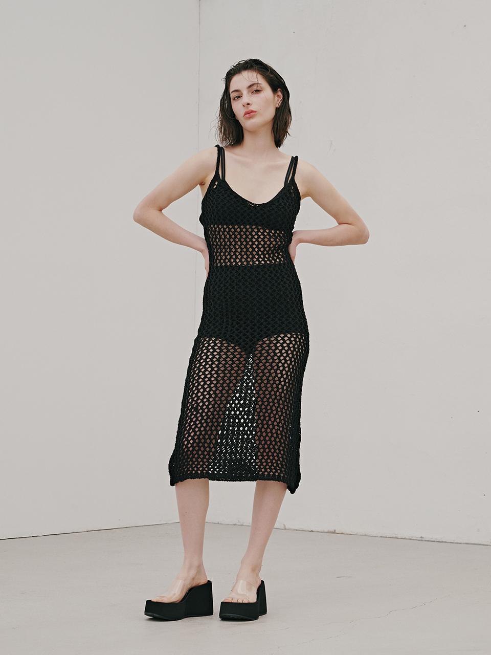 ODER Net Sleeveless Midi Dress (Black)