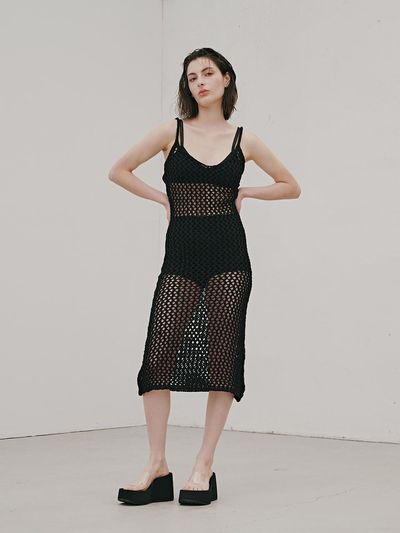 ODER Net Sleeveless Midi Dress (Black)