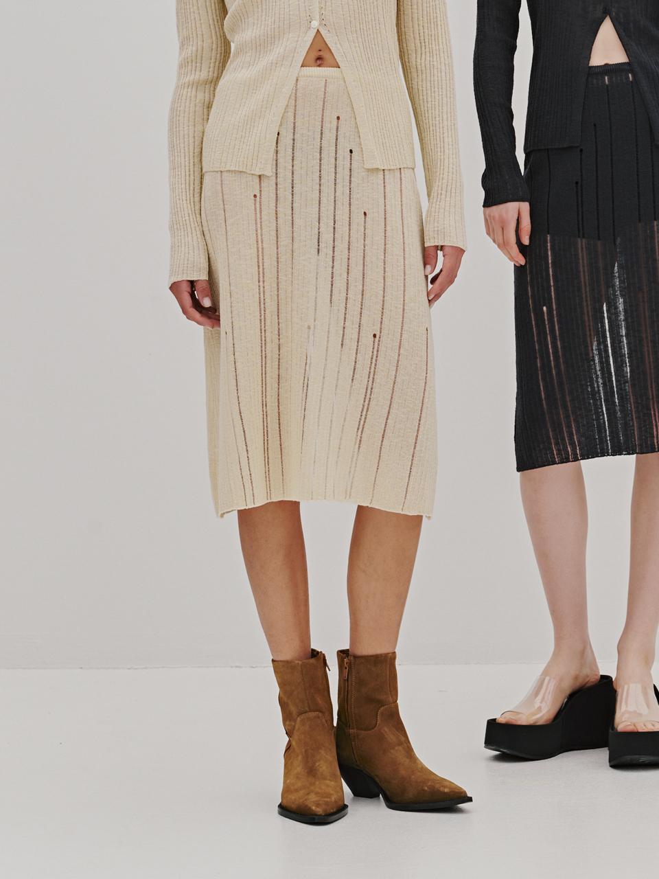ODER Sheer Slim Midi Skirt (Beige)