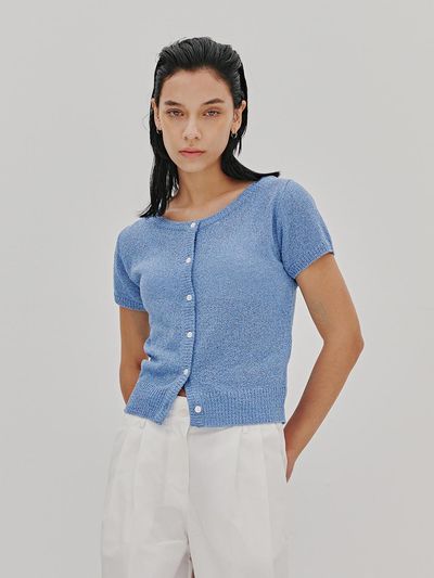 ODER Sparkle Two-Way Half Cardigan (Blue Silver)
