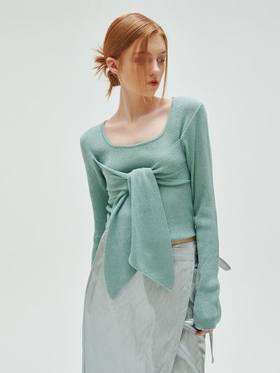 ODER square wrap metal pullover-green silver