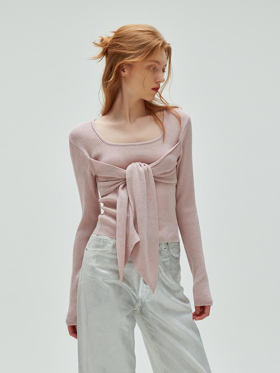 ODER square wrap metal pullover-pink silver