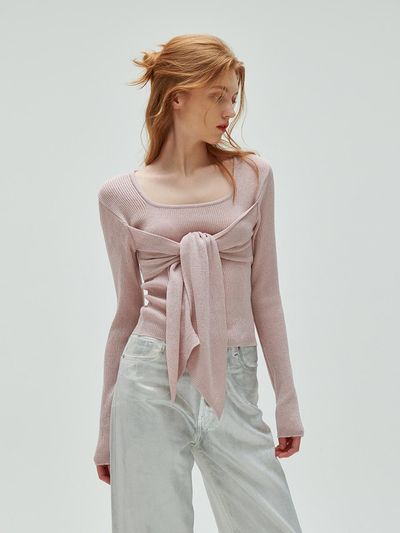 ODER square wrap metal pullover-pink silver