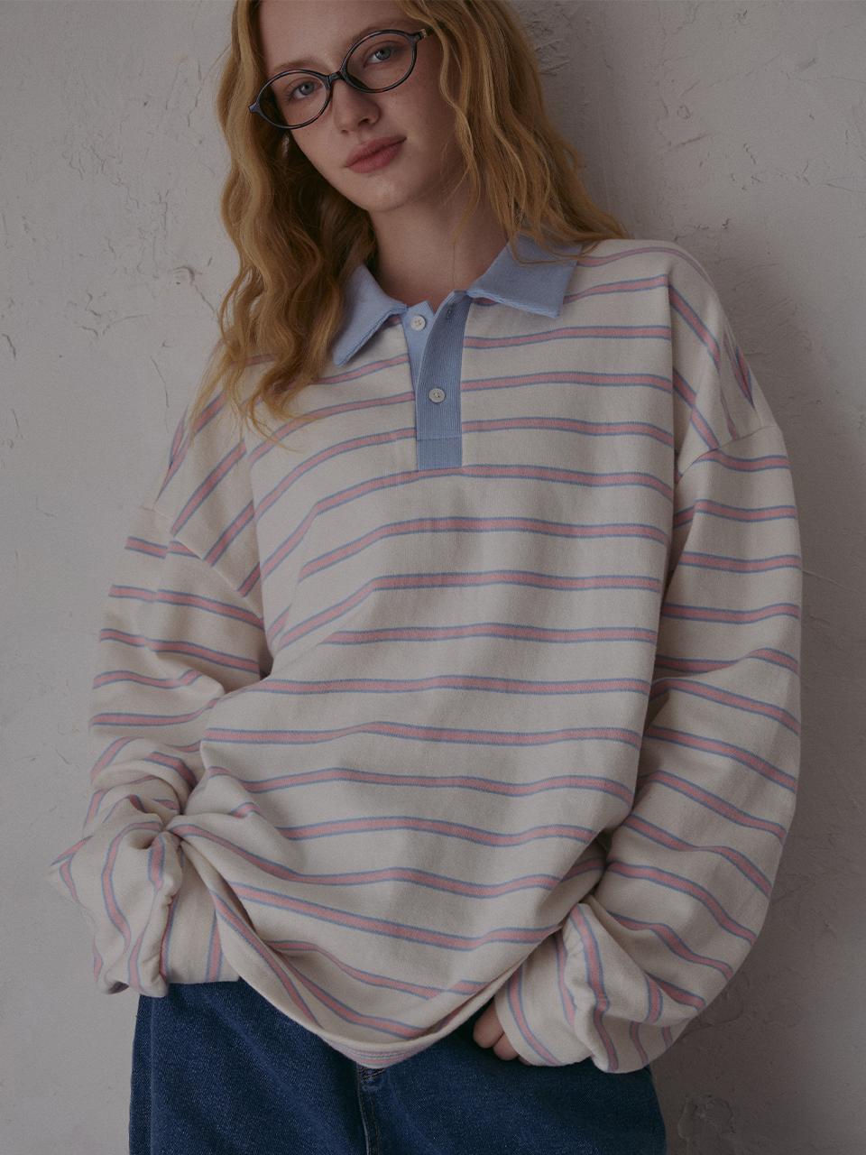 ODER stripe fleece collar shirt -
