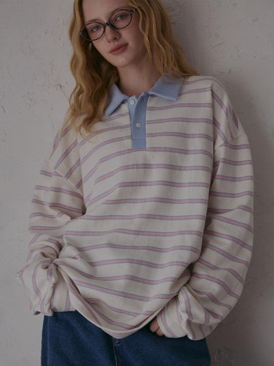 ODER stripe fleece collar shirt -