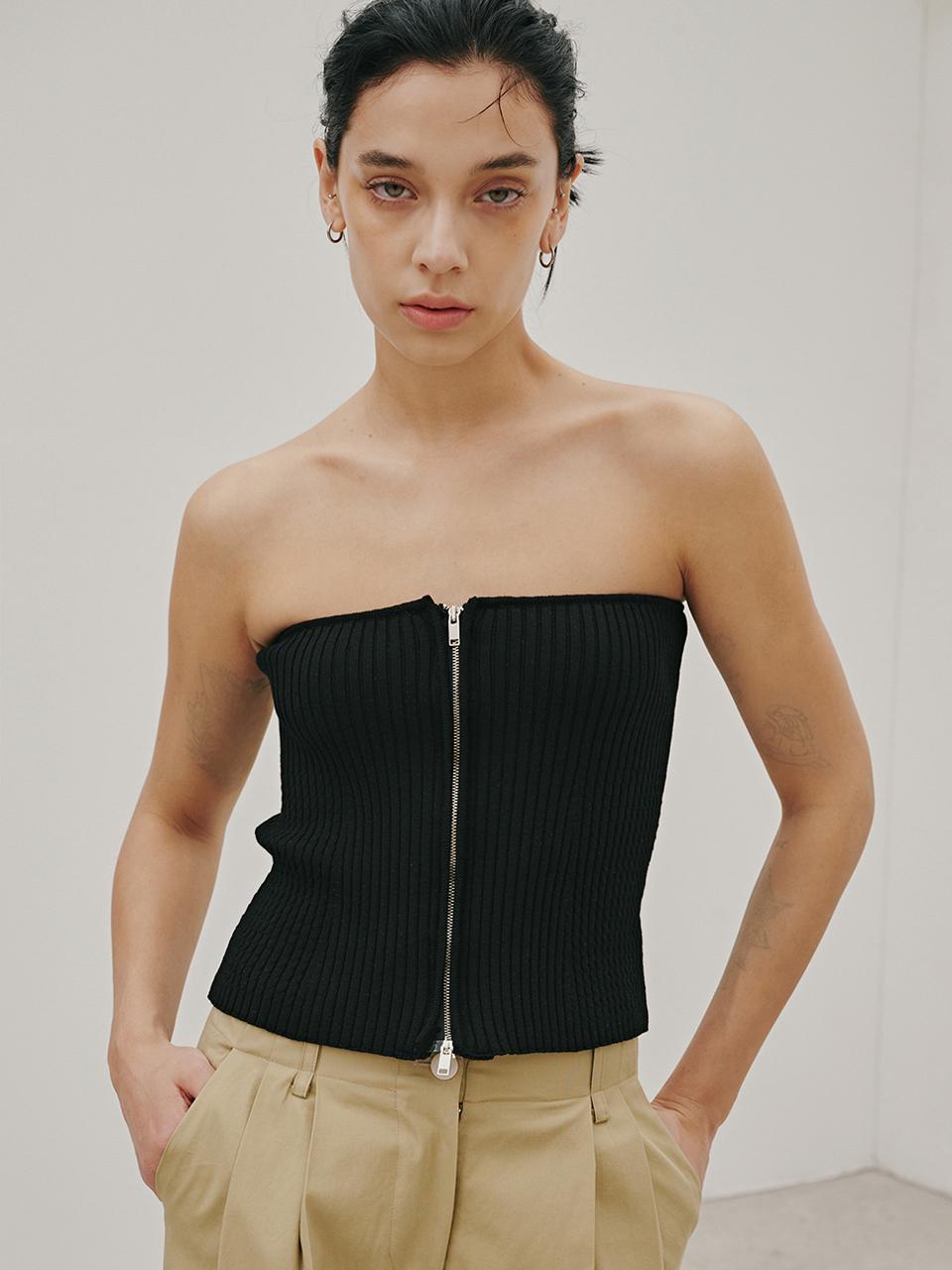 ODER Two Way Zipper Ribbed Top (Black)
