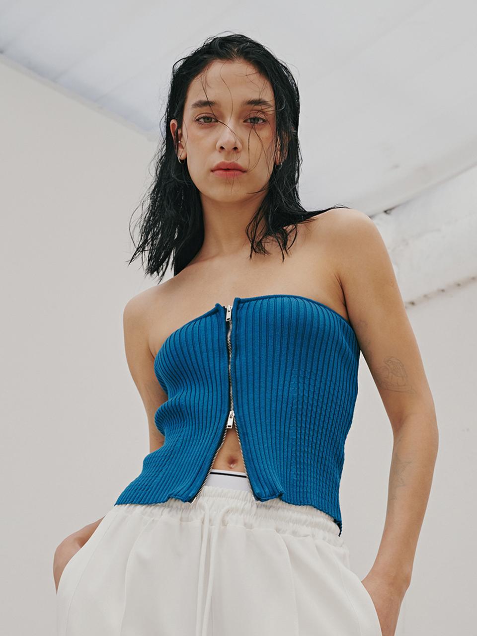ODER Two Way Zipper Ribbed Top (Blue)