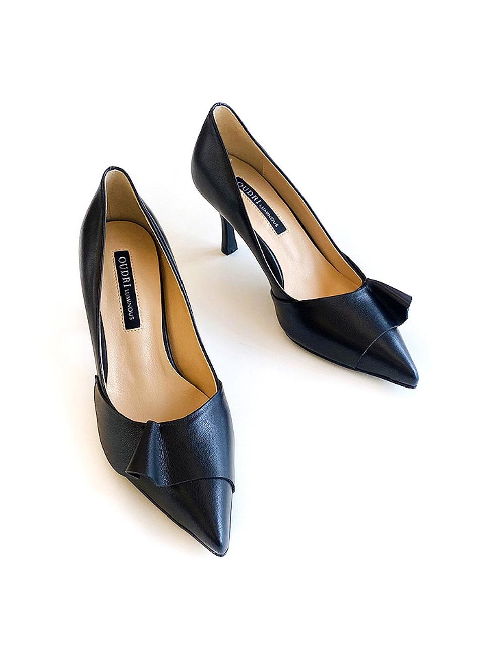 ODR Fiorene Frill Leather Sheepskin Pumps [Black] (ODR219165)