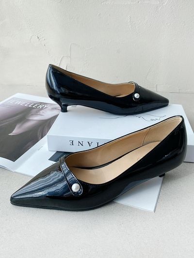 ODR Pearl V-line Mary Jane Mid Pumps [Black] (ODR219243)
