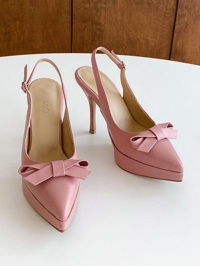 ODR Ribbon Slingback Leather Pumps [Pink] (ODR220121-1)