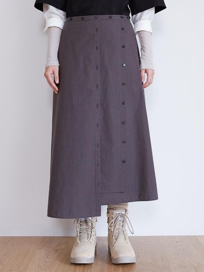 OEF 21FW_Shirt Detail Wrap Skirt (Brown)