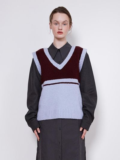 OEF 21FW_Two-way V-neck Knit (Sky Blue/Burgundy)