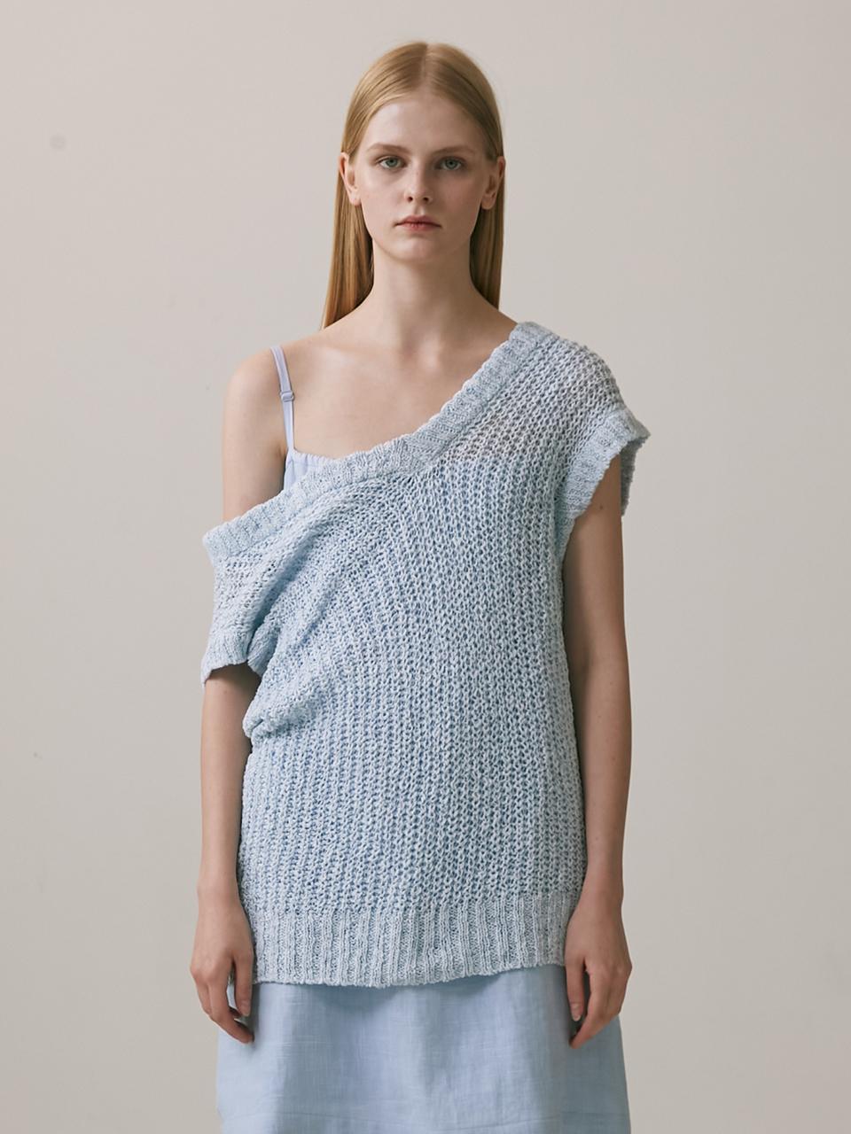OEF 22SS_Off Shoulder V neck Knit (Ice Blue)