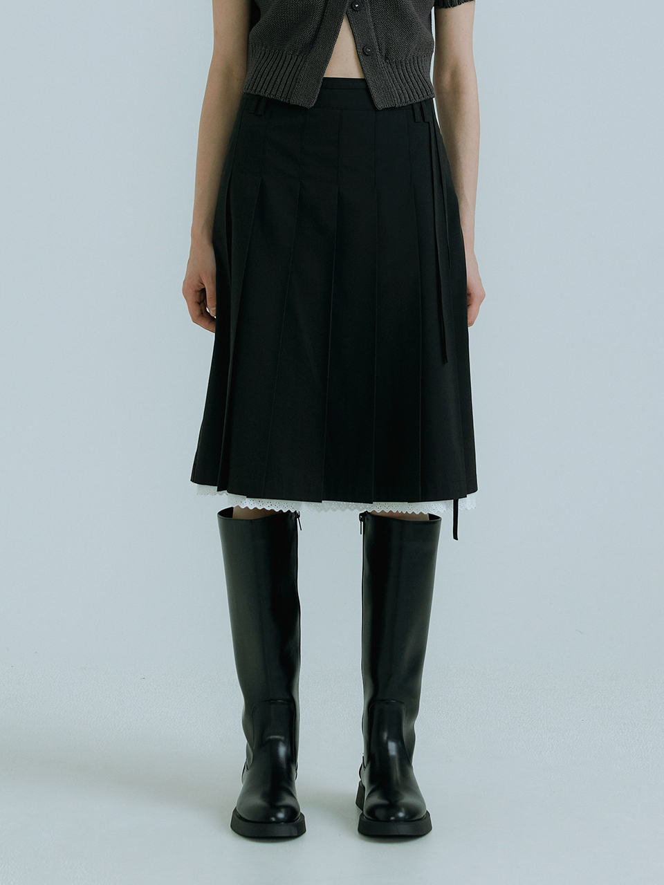 OEF Double Belt Loops Midi Skirt _Black