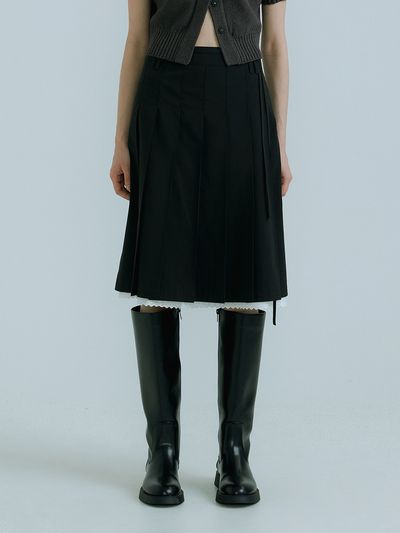 OEF Double Belt Loops Midi Skirt _Black