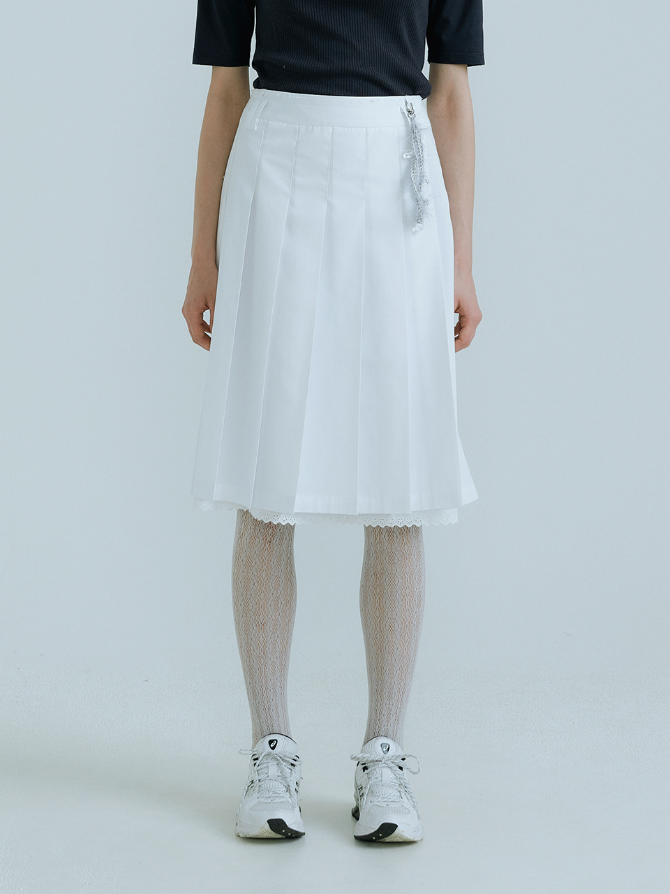 OEF Double Belt Loops Midi Skirt _White