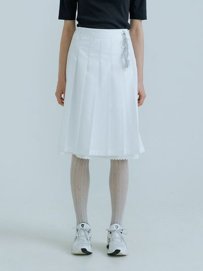OEF Double Belt Loops Midi Skirt _White