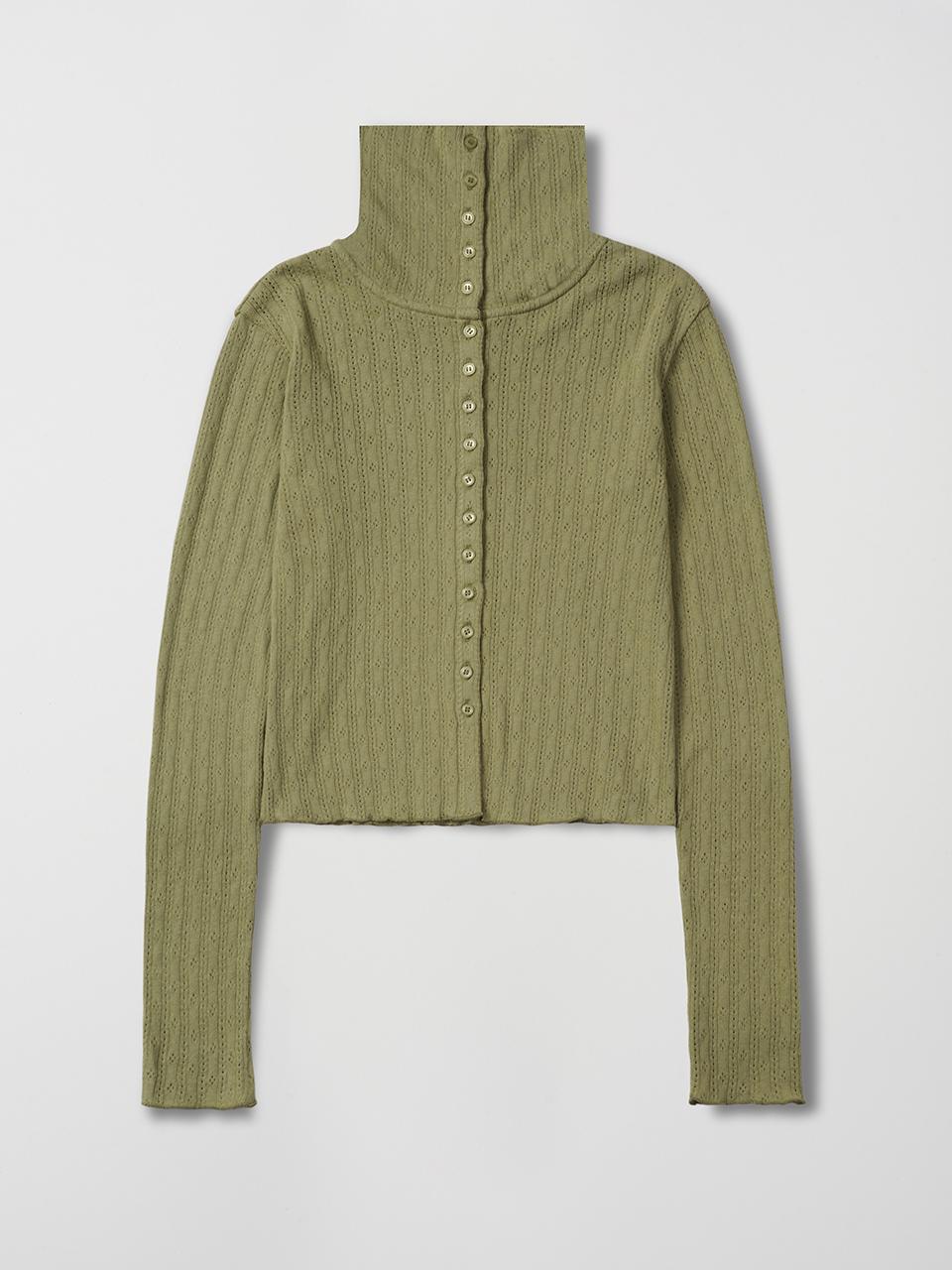 OEF High-neck Cotton Cardigan [GREEN]