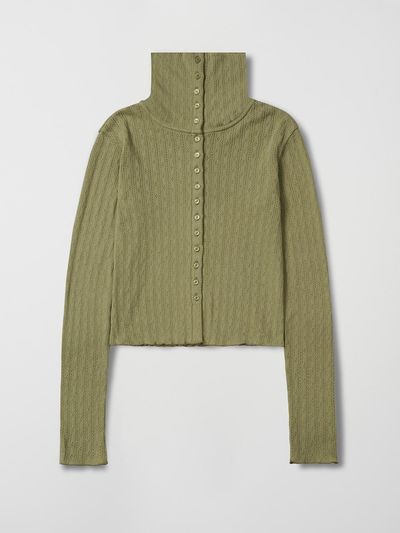 OEF High-neck Cotton Cardigan [GREEN]