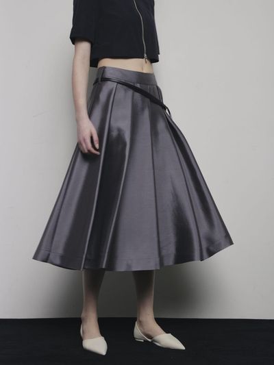 OEUVA Grey Mikado Silk Wool Skirt