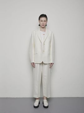 OEUVA off-white PINK detail silk wool belt jacket