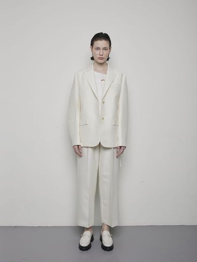 OEUVA off-white PINK detail silk wool belt jacket