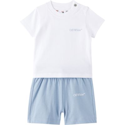 Off-White Off-White Baby White & Blue Scribble Diag Jersey T-shirt & Shorts Set