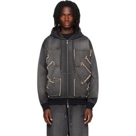 Off-White Off-White Black Distressed Arrow Skate Zip Hoodie