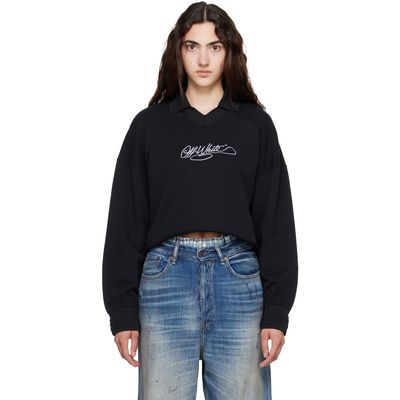 Off-White Off-White Black Embroidered Script Crop Polo