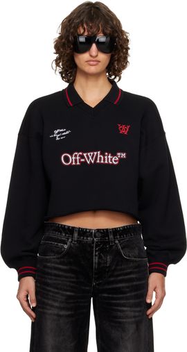 Off-White Off-White Black Sporty Crop Polo Logo Sweatshirt