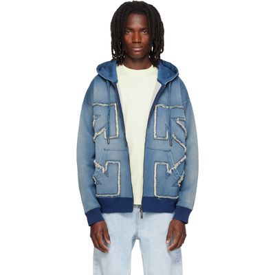 Off-White Off-White Blue Distressed Arrow Skate Zip Hoodie