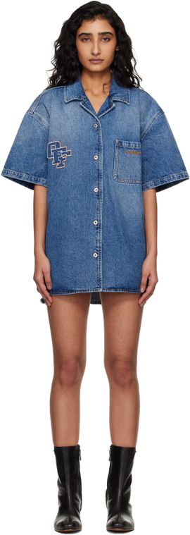 Off-White Off-White Blue Royal Patch Denim Minidress
