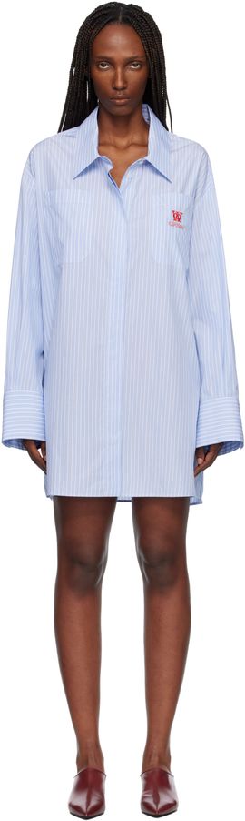Off-White Off-White Blue Striped Poplin Shirt Minidress