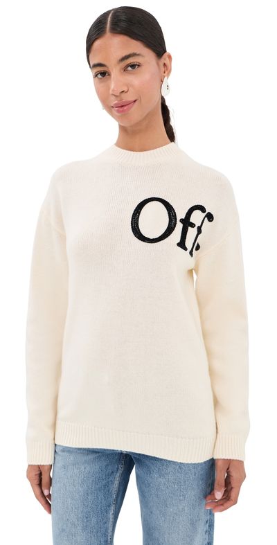 Off-White Off-White Bookish Shared Knit Crew Pullover Ivory Black