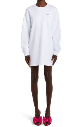 Off-White Off-White Floral Arrow Logo Long Sleeve Sweatshirt Dress