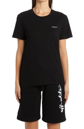 Off-White Off-White Floral Logo Embroidered Cotton Tee