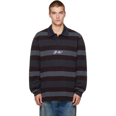 Off-White Off-White Gray & Burgundy Stroke OW Relax L/S Polo