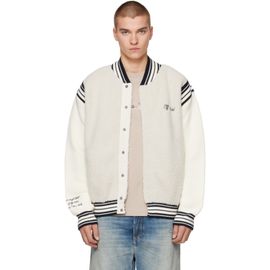Off-White Off-White Gray & Off-White Script Logo Knit Bomber Jacket