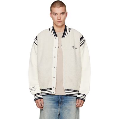 Off-White Off-White Gray & Off-White Script Logo Knit Bomber Jacket