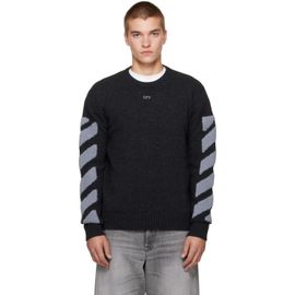 Off-White Off-White Gray Diag Fuzzy Knit Crewneck Sweater