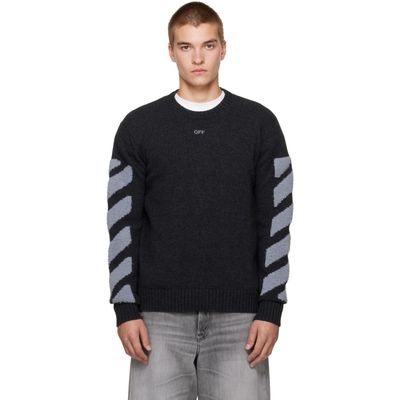 Off-White Off-White Gray Diag Fuzzy Knit Crewneck Sweater