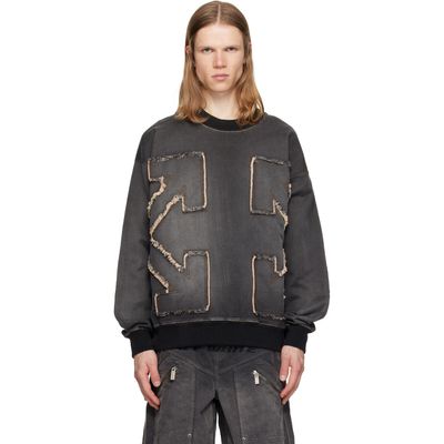 Off-White Off-White Gray Distress Arr Skate Crewneck Highlighted Sweatshirt