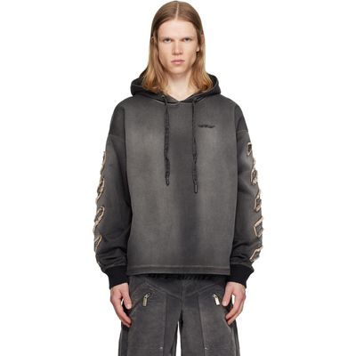Off-White Off-White Gray Distress Diag Loose Highlighted B Hoodie