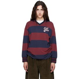 Off-White Off-White Navy & Burgundy Striped Interlock L/S Polo