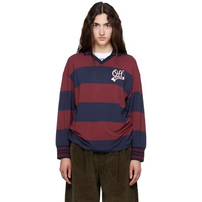 Off-White Off-White Navy & Burgundy Striped Interlock L/S Polo